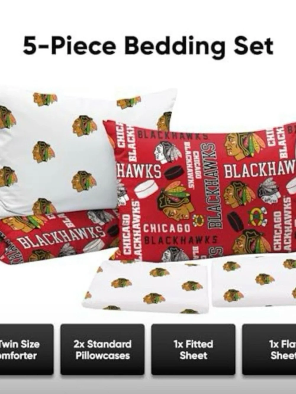 NHL Chicago Blackhawks Red and White Bedding Set